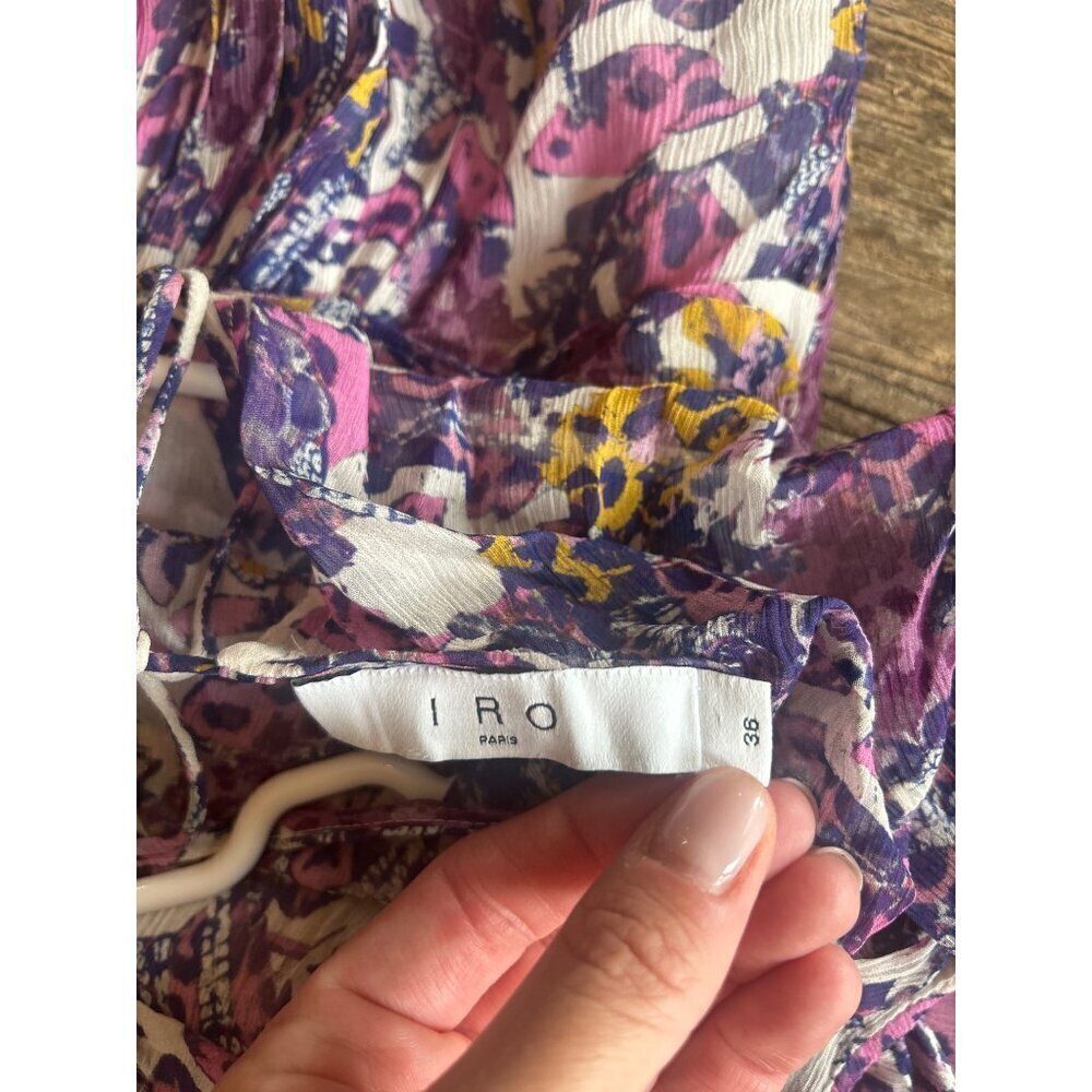 Iro Janek Patterned Chiffon Mini Dress Purple Womens Size FR 36 US 4 - Picture 10 of 11